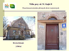 Dotacja na renowację głównych drzwi wejściowych w willi przy ul. Kajki 8