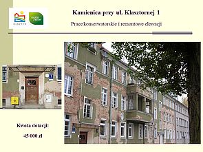 Dotacja na prace konserwatorskie elewacji kamienicy przy ul. Klasztornej 1