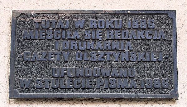 Tablica pamiątkowa redakcji i drukarni Gazety Olsztyńskiej, Stare Miasto